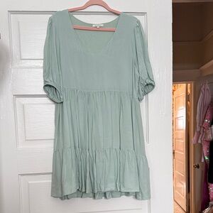 Z Supply Mint Sage V-Neck Tiered Mini Dress